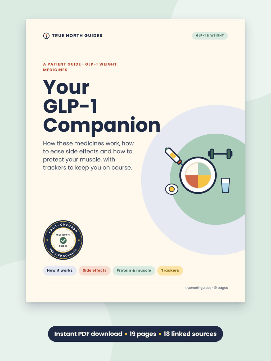 Your GLP-1 Companion printable PDF guide cover, 19 pages, 18 linked sources